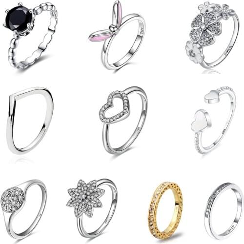 Silver Color Ring Charms Diy Rabbit Ears Pink Round Finger Ring Black Cz With Crystal Cz For Women Party Jewelry Gift