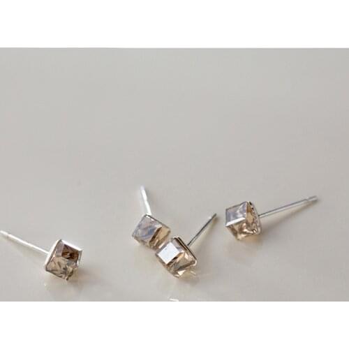 MloveAcc Hot Sale Real 925 Sterling Silver Original Crystal Square Stud Earrings for Women Fashion Silver Jewelry