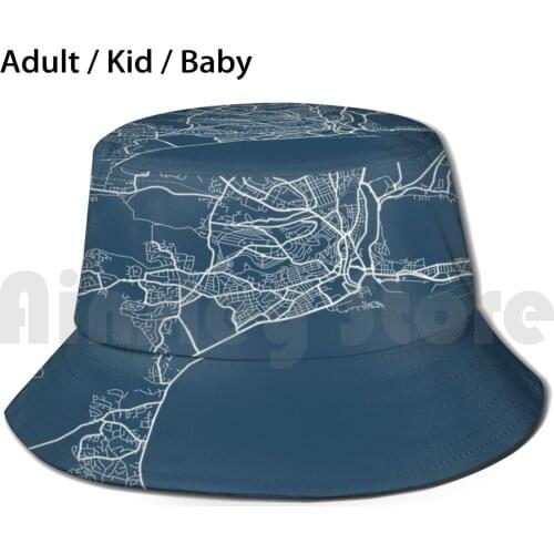 Swansea Blueprint Street Map Swansea Colour Map Prints Bucket Hat Adult kid baby Beach Sun Hats Map Maps Swansea City