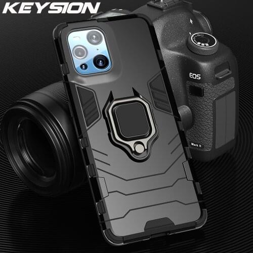 KEYSION Shockproof Armor Case for OPPO Find X3 X3 Pro 5G Silicone Metal Ring Stand Phone Back Cover for OPPO Find X3 lite X3 Neo