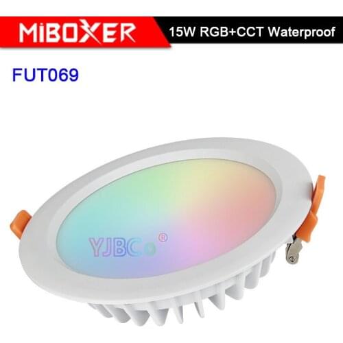 Miboxer Waterproof 15W RGB+CCT LED Downlight FUT069 Round AC 100V-240V Dimmable wireless wifi control LED Ceiling Spotlight