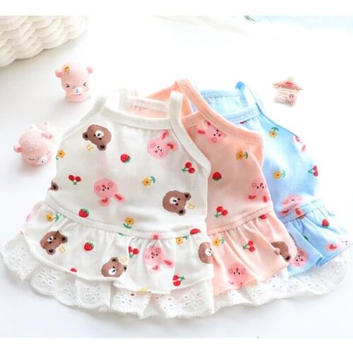 Suspender Skirt Pet Clothing Dogs Bear Dress for Dog Clothes Costume Cotton French Bulldog Cute Summer White Girl Collar Perro