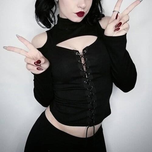 Women Long Sleeve Thumb Hole Bandage T Shirt Fitness Top Gothic Bottoming Tees