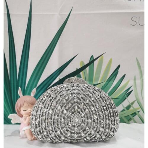 Lady Silver Rhinestone Evening Clutch For Women Diamond Top-Handle Handbags Luxury Female Wedding Bridal Clutches Mini Purses