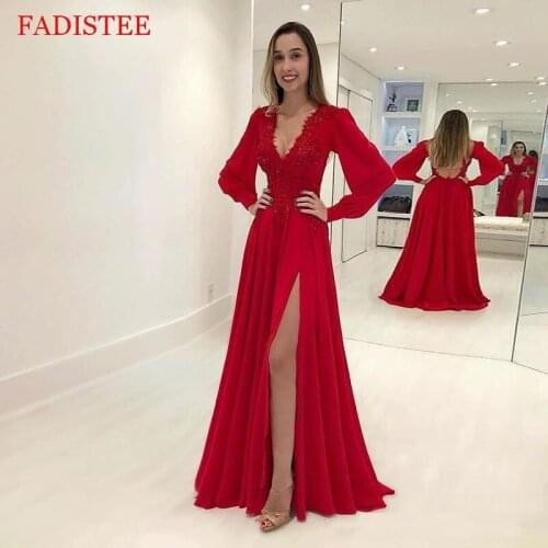 New Style Prom Dresses Red Sexy Deep V-neck Vestidos De Fiesta De Noche Robe De Soiree Gown Frock Long платья знаменитостей