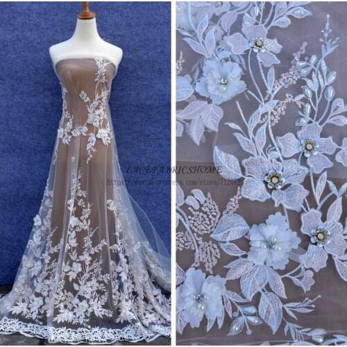 La Belleza Off white/mixed colours 3D flowers rhinestones pearls beaded wedding/evening dress lace 51'' width 1 yard