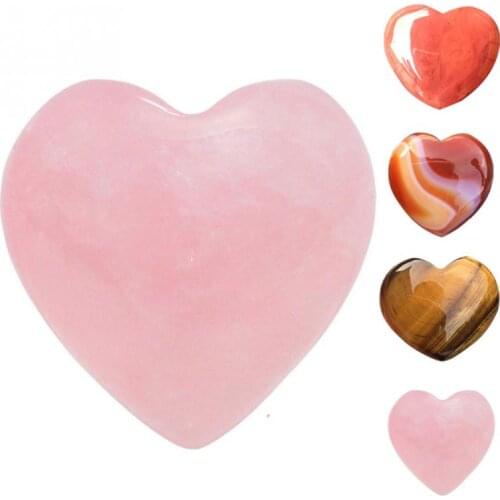 1Pcs Natural Stone Rose Quartz Heart Shaped Stone Striped Agate Crystal Carved Palm Love Healing Gemstones