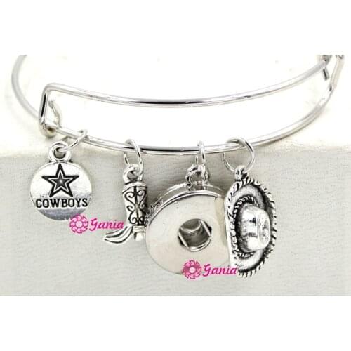 10PCS Interchangeable Snap Jewelry Western Cowgirls Cowboy Boots Cap Charm Bracelets For Women Bijoux Pulsera