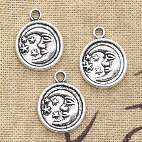 12pcs Charms Circle Moon Star 19x15mm Antique Tibetan Pendant Findings Accessories DIY Vintage Choker Handmade Jewelry