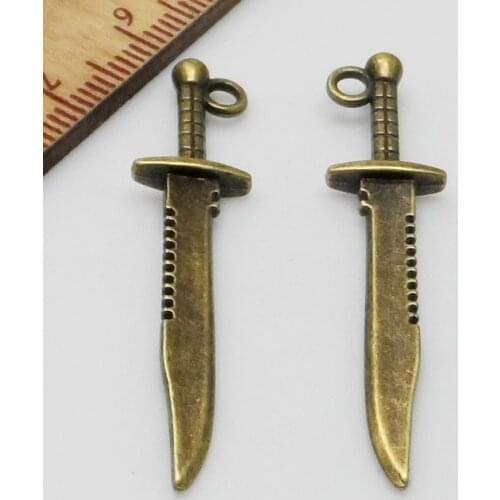 200Pcs Bronze Plated Sword Charms Pendant For Jewelry Making 43x10mm