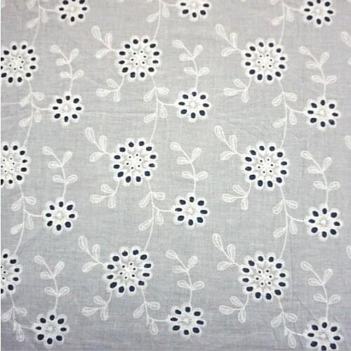 White Flower Hollow Out Lace Cloth Embroidered Womens Summer Cotton Cloth Hollow Lace Fabric