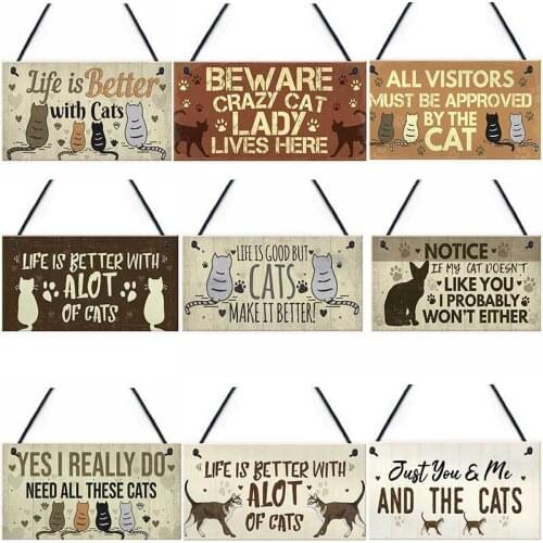 13 Styles Lovely Cat Tag Miniatures Rectangular Wooden Pet Tag Cat Accessories Friendship Animal Christmas Decoration Home Decor