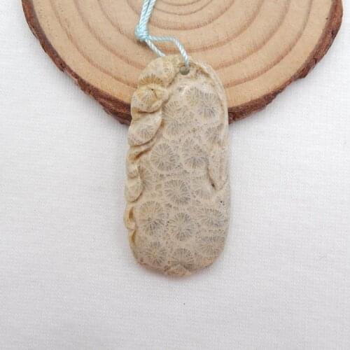Semiprecious stone Jewelry,birthday present,Natural Indonesian fossil coral Stone Pendant,44x21x6mm 9g