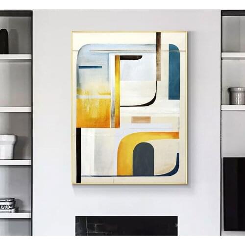 Large Size Abstract Geometric 100% Hand Painted Oil Painting On Canvas Faashion Modern Wall Art For Living Room House Decoration