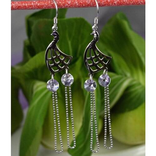 Guarantee Plain 925 Sterling Silver, Peacock Austria crystal Earrings, 3 g, EA31089-Purple