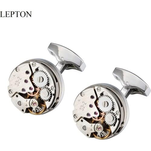 Hot Sale Watch Movement Design Cufflinks For Mens Lepton Steampunk Gear Watch Mechanism Cuff Links Man Shirt Cuffs Cufflink Gift