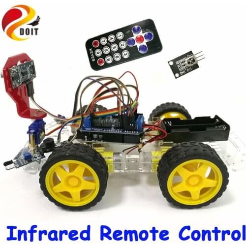 IR Control Tracking Obstacle Avoidance 4WD Arduino Robot Car Chassis Kit with UNO R3 Board+Motor Drive Shield Board DIY RC