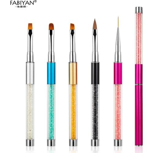 Nail Art Brush Pen Rhinestone Crystal Metal Acrylic Carving Gel Polish Decoration Painting Drawing Salon Liner Fin Manicure Tool