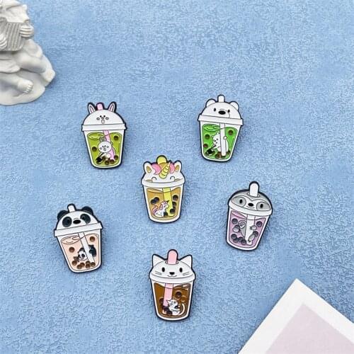 Korean Cartoon New Creative Cute Bear Animal Brooch Pearl Milk Tea Shape Fashion Badge Brooch Hundred Matching Accessorie Unisex