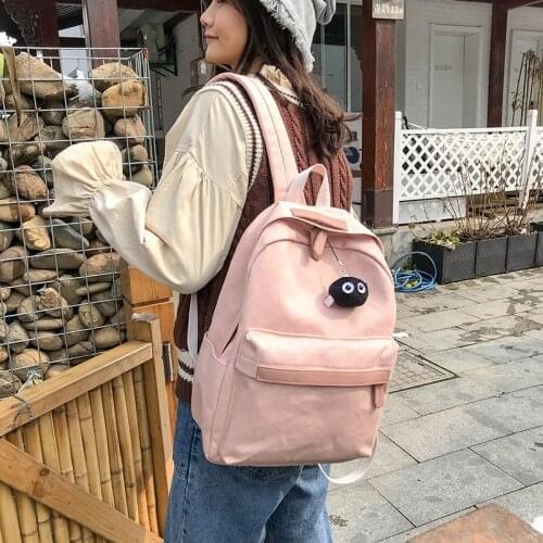 Fashion Backpack Women Canvas School Bags For Teenage Girl 2020 Summer Solid Color Simple Zipper Casual Female Travel Backpack