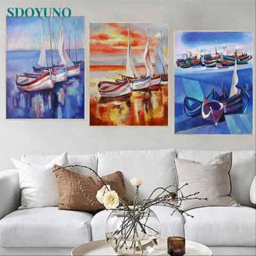 SDOYUNO 60x75cm Paint By Numbers Kits On Canvas Scenery DIY Frame Oil Painting By Numbers Seascape Hand Painting Decor