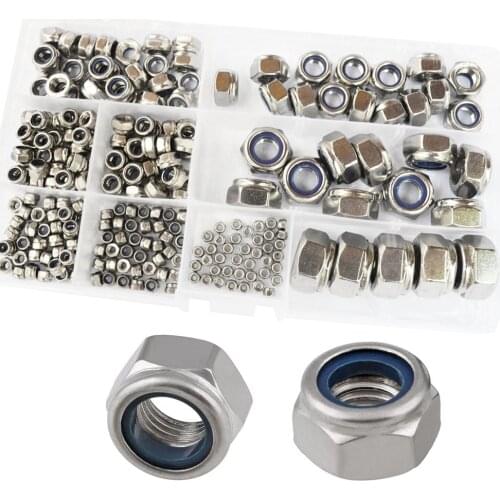 Nylon Lock Nut Hex Metric Locknut Threaded Insert Hexagon Self-locking Nuts Hardware 304 Stainless Steel Set Assortment Kit