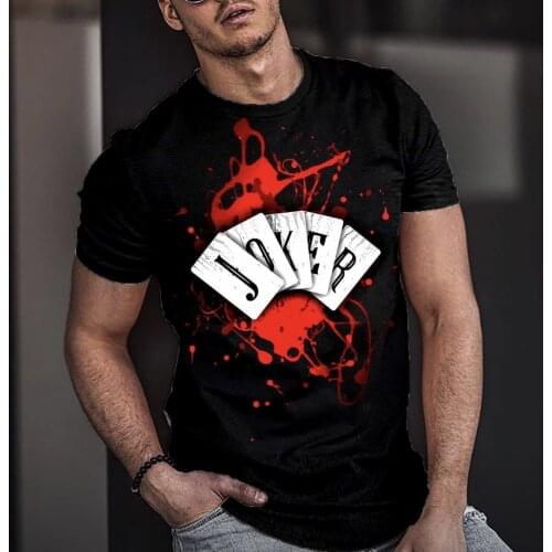 Playing cards 3D printing European and American new mens T-shirt round neck short-sleeved street trend T one drop delivery