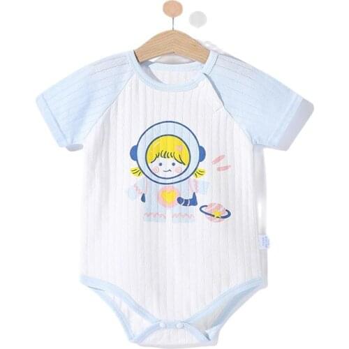 Newborn Baby Clothes Boys Girls Cotton Rompers Unisex Covered Button Short Sleeves Cute Cartoon Design for 3M-6M-9M-12M-18M-24M