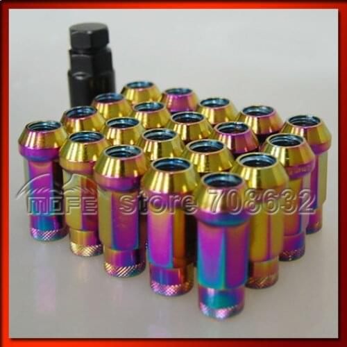 Original Logo 20PCS Neo Chrome 48mm Steel Racing Wheel lug Nuts For Toyota Ford Mazda P1.5 1.5 With Wrench Adapter