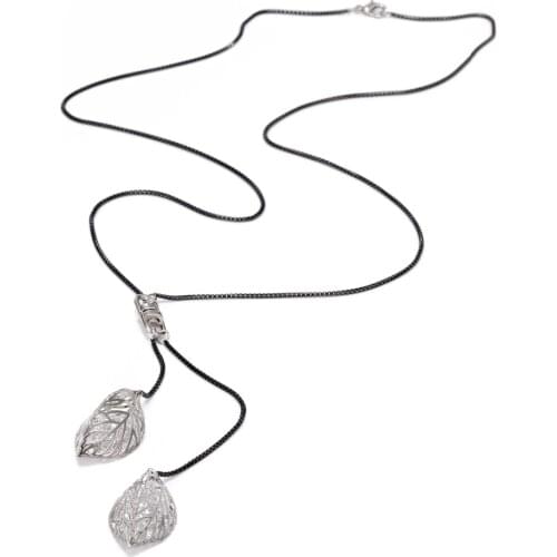 Light Gold Hollow Leaf Pendants Necklace Black Chain Long Sweater Necklaces Women Fashion Party Statement Jewelry Birthday Gifts