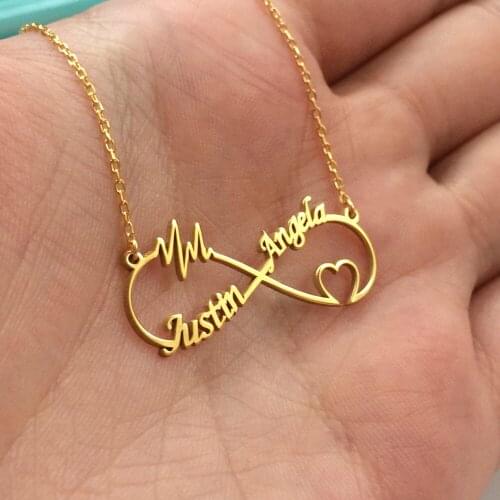 Personalized Infinity Name Personalized Necklace Heart Double Plate Pendant Necklaces For Women Colar Stainless Steel Jewelry