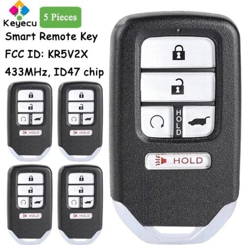 KEYECU 5 Pieces for Honda Pilot CR-V Civic 2016 2017 2018 2019 2020 Fob 5 Buttons 433MHz ID47 Chip KR5V2X Smart Remote Car Key