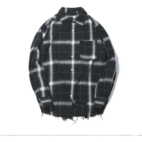 Male Strip Shirts Plaid Shirts Oversized Long Sleeve Shirt Men Women Casual Plaid Flannel Burr Shirts Harajuku