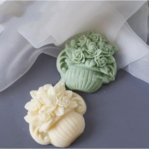 Rose Flower Basket Rose Flower Aromatherapy Plaster Candle Chocolate Flower Potted Baking Decoration Material Silicone Mold