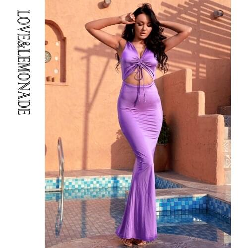 LOVE&LEMONADE Light Purple Cut Out Halter Neck Tie Bodycon Party Wedding Maxi Dress LM83216