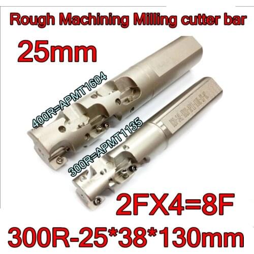 TAP300R-25*25*38*130mm*2FX4=8F Rough Machining CNC End Mill bar processing length 38mm Install APMT1135 Carbide insert