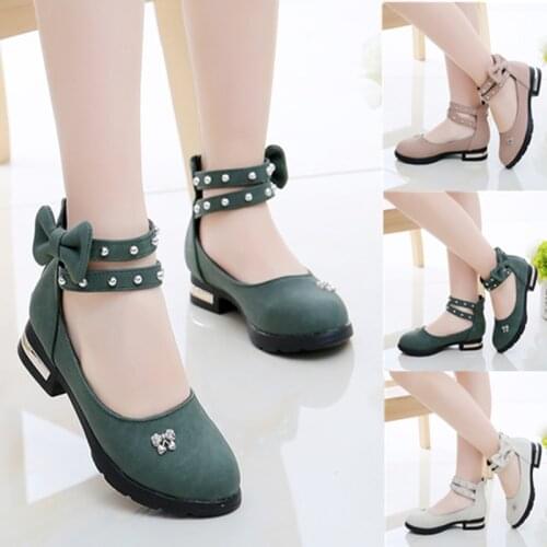 Girls Shoes For Party Ankle Strap Leather Shoes Big Girls Princess Shoes Butterfly-knot Dress Shoes Baby Kids 2-14 Years
