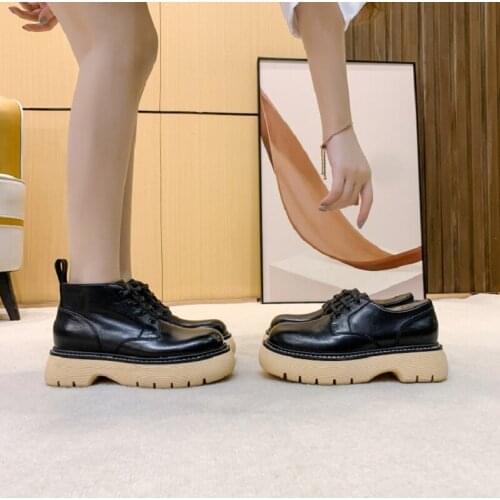 2021 Autumn/Winter Women Shoes Genuine Leather Round Toe Ankle Boots Solid Platform Boots Women Casual Low Heel Women Boots