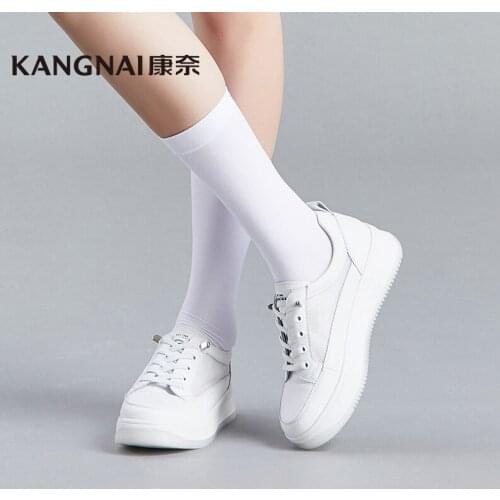 KANGNAI Casual Shoes Women Flat Platform Air Mesh Lace-Up Sports Footwear Street Style White Lady Sneakers
