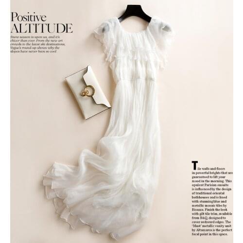 High Quality 100% Silk Summer Dress 2021 Maxi Beach Dress for Women White Elegant Ladies Dresses Party Robe Femme Pph5025