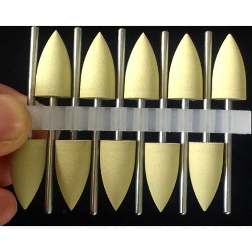 20pcs yellow Dental Silicone Rubber Resin Base Hidden Denture Polishing Burs 2.35mm shank