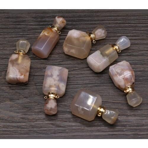 2021 New Style Hot Sale Natural Stone Perfume Bottle Pendant Irregular Sakure Agates For Jewelry Making DIY Necklace Accessory