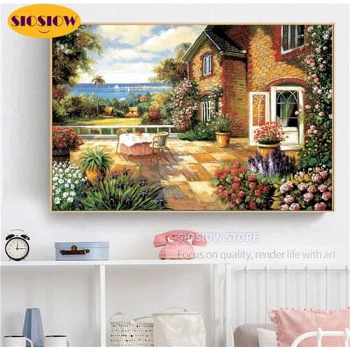 Full Drill 5D DIY Diamond Painting House Garden Scenery Landscape Art Cross Stitch Mosaic Pattern Daimond Embroidery Decor Home