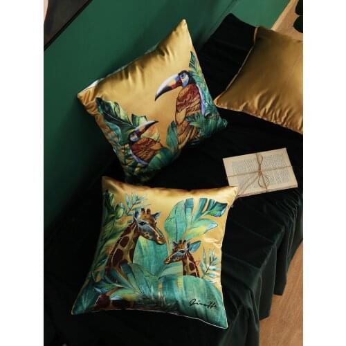 American Style Sofa Cushion Covers Luxury Decorative Pillowcase Tropical Forest Animal Throw Pillow Case Faux Silk Cushion Cover
