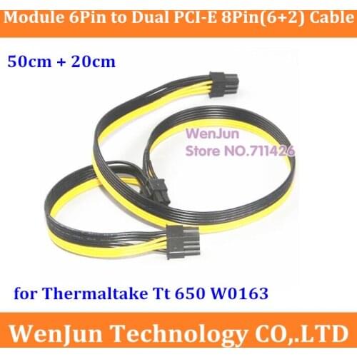 20PCS PSU Power Supply Module 6Pin to Dual PCI-E PCIe 8Pin( 6+2Pin ) Power Ribbon Cable 50cm+20cm for Thermaltake Tt 650 W0163