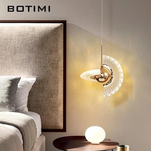 BOTIMI Modern 220V LED Pendant Lights Rotatable Chandelier Bedroom Hotel Lamp Golden Ring Dining Lighting