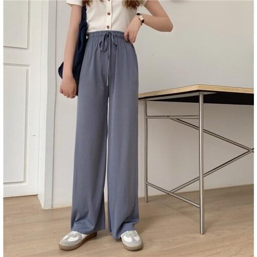 Slacks Womens Loose Summer Pants Soft Ice Silk Wide Leg Pants Women High Waisted Trousers