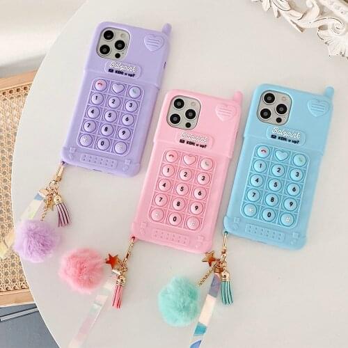 Push It Relieve Stress Case For iphone 12 Pro Max X 8 7 plus SE 2020 XS XR 11Pro Max Pop Fidget Toy Cellphone Cover With Pendant