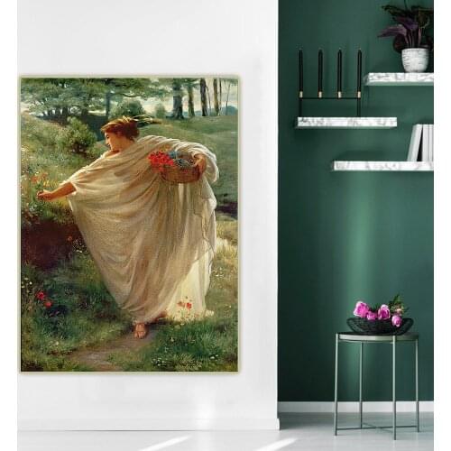Citon Edward John Poynter《Wild Blossoms》Canvas Art Oil Painting Artwork Poster Picture Wall Decor Home Living room Decoration