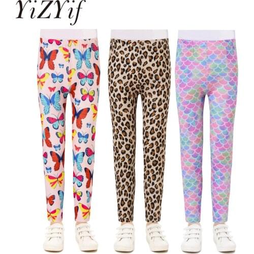 Kids Girls Printed Stretchy Seamless Leggings Tights Girls Yoga Gymnastics Ballet Pants Children Dance Stockings Kids Trousers